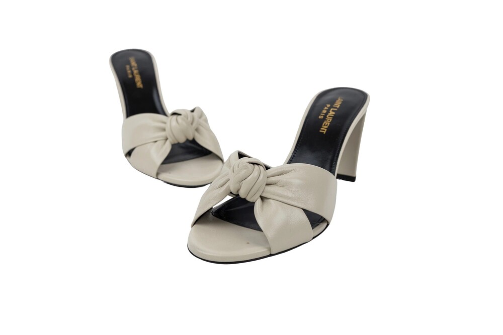 Saint Laurent Off White Bianca Knot Mules Lambskin Size 37.5